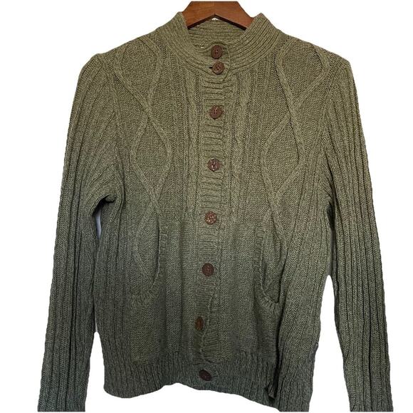 Woolrich Cable Knit Cardigan Green Academia Preppy Grandma Heritage Size Large - Picture 5 of 5